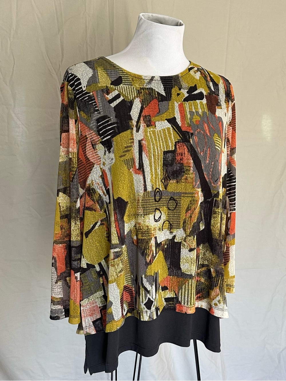 Multiples Abstract Print Layered Blouse Yellow, Black Rust Large, orange gray